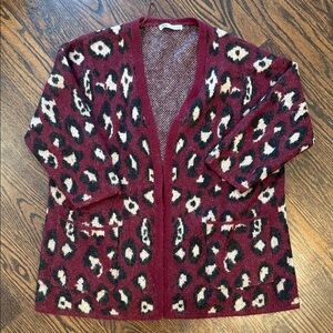 Zara Burgundy Leopard Print Cardigan